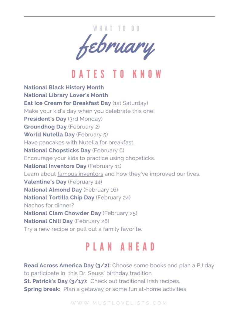 What to Do in February - Must Love Lists