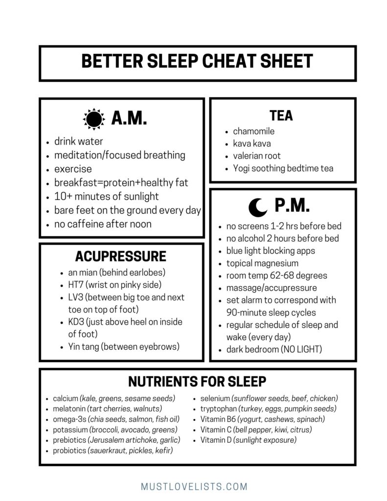 Better sleep cheat sheet