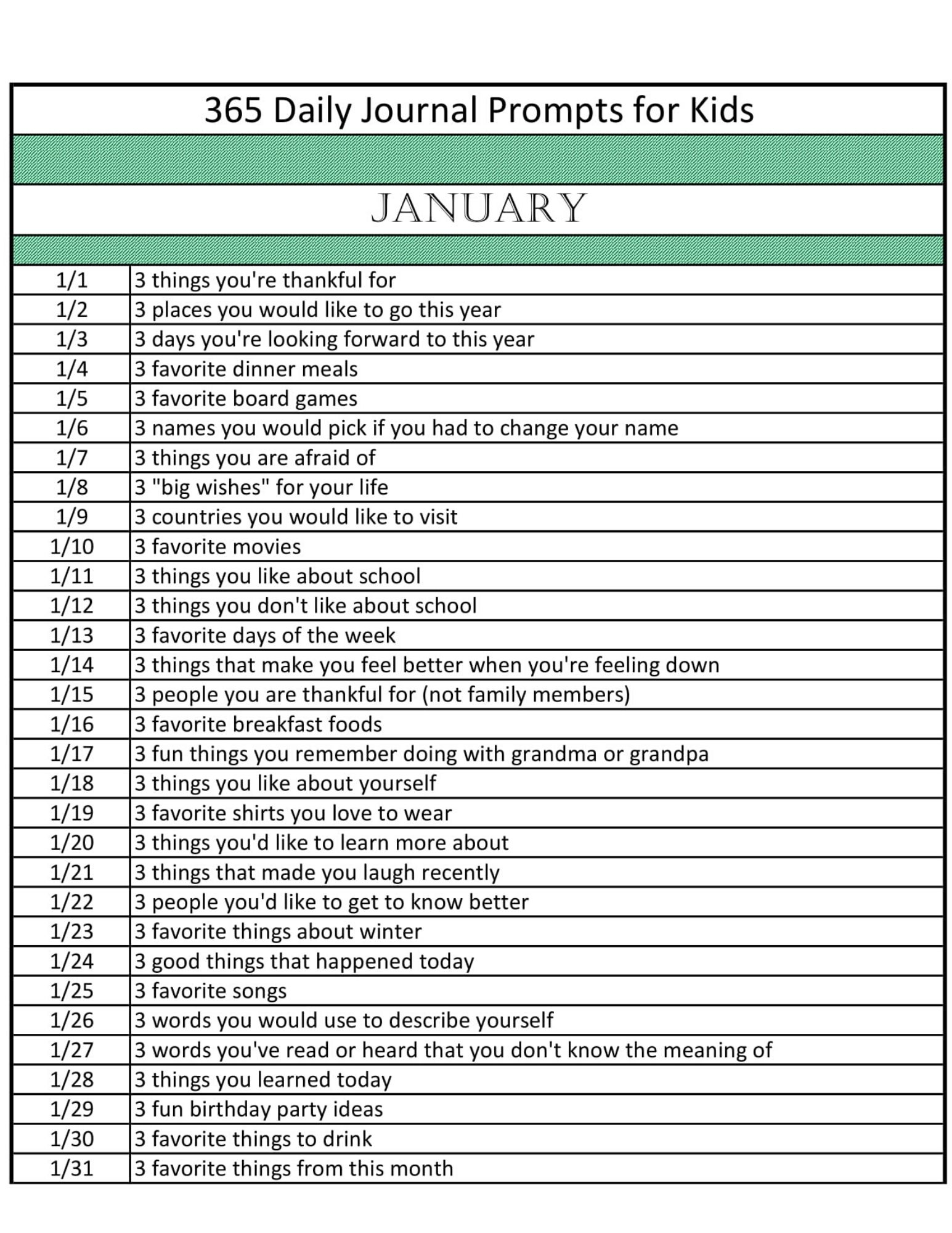 365 daily journal prompts for kids