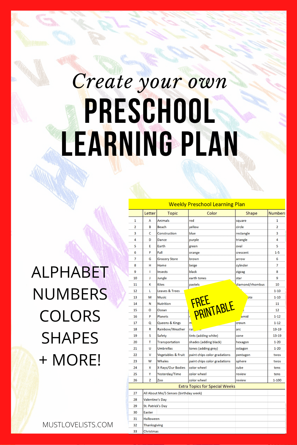 Preschool Letter of the Week: A-Z Plan