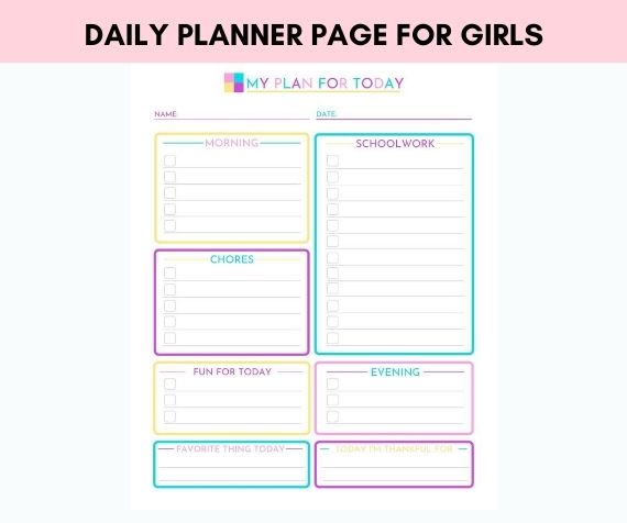 Daily planner page for girls