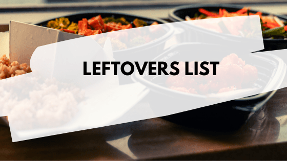 refrigerator leftovers list