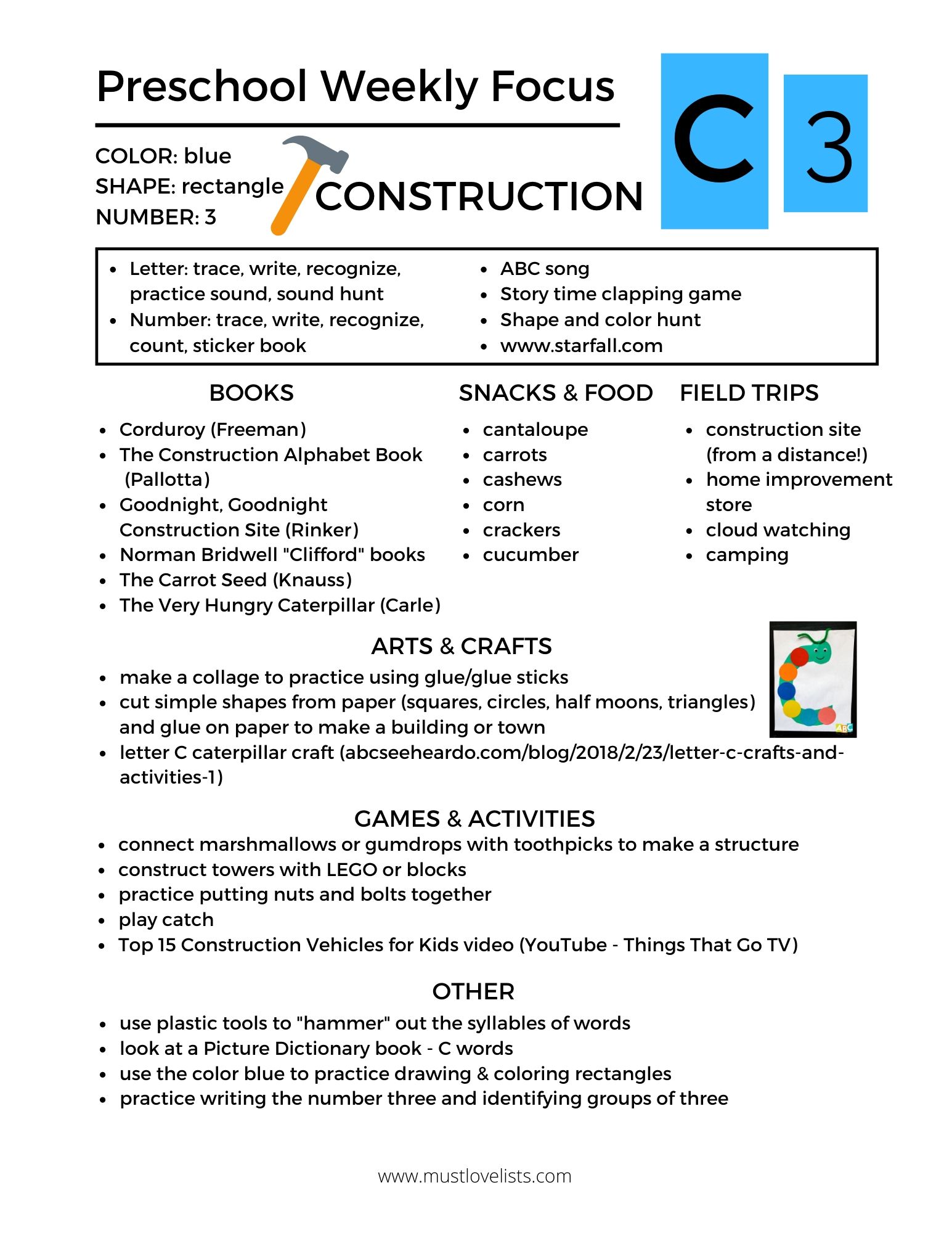 Preschool Letter of the Week: C is for Construction