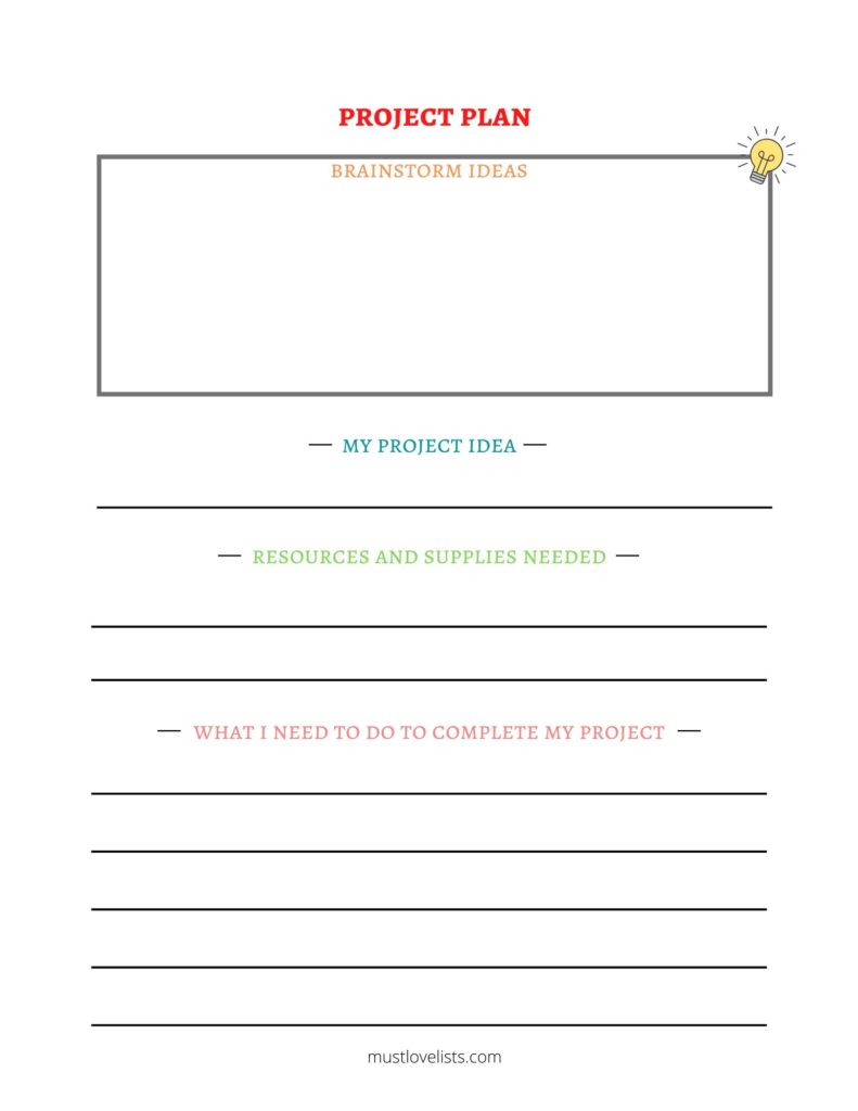 kids project planning template