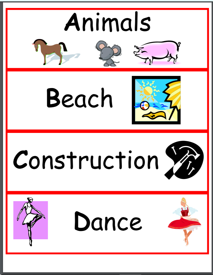 Weekly preschool theme cards printable