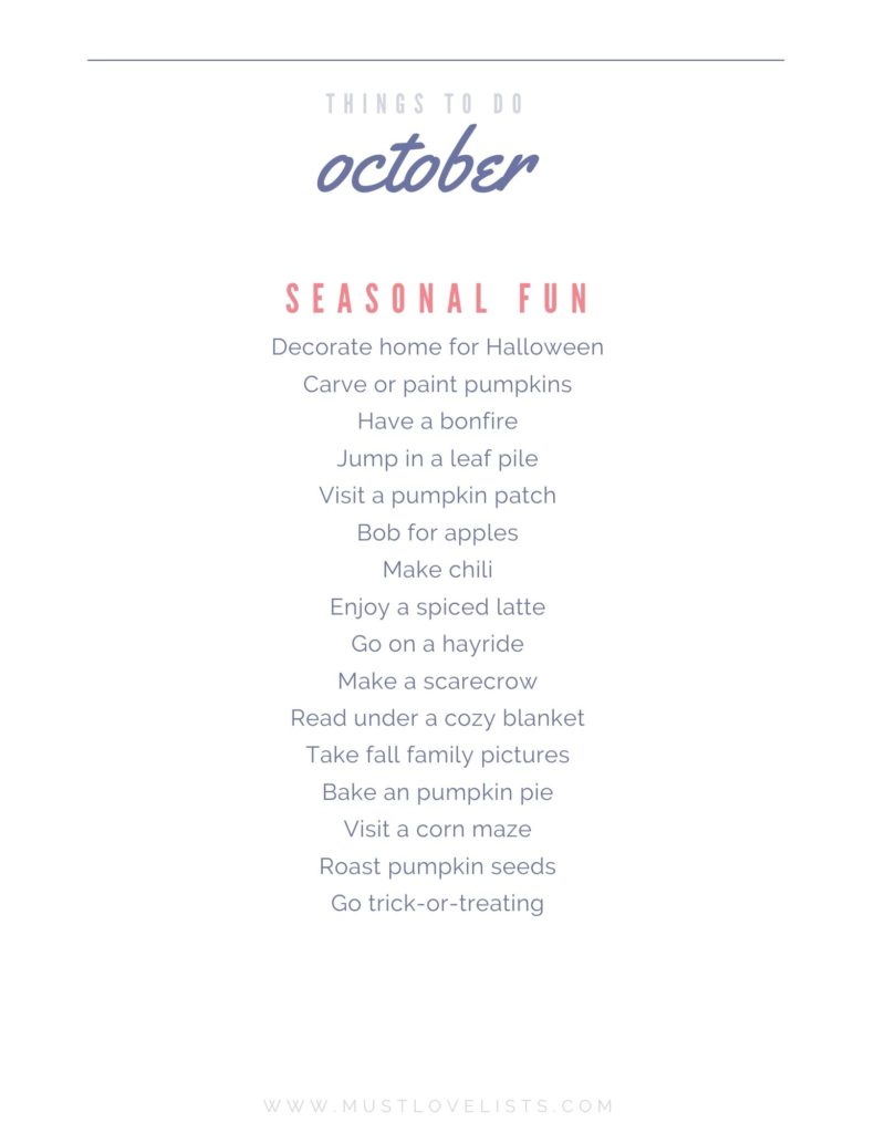 October bucket list