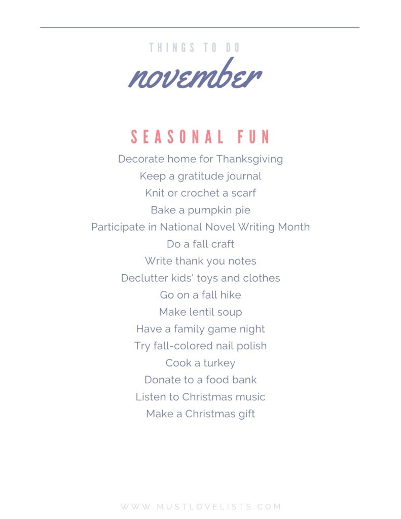 November bucket list