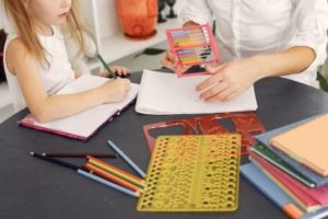 table with school supplies