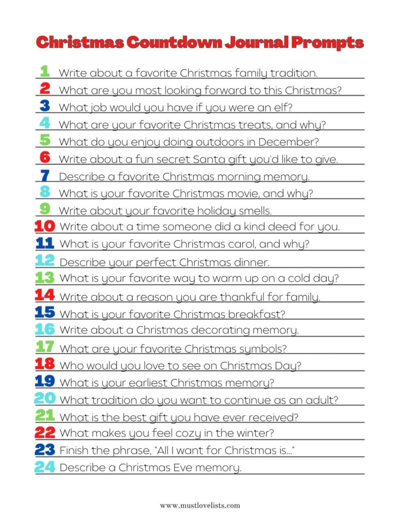 Christmas countdown journal prompts