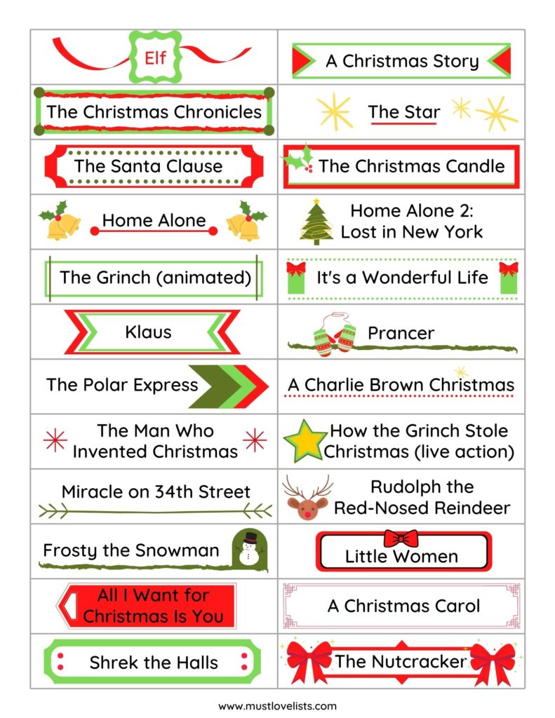 Christmas movie list cards