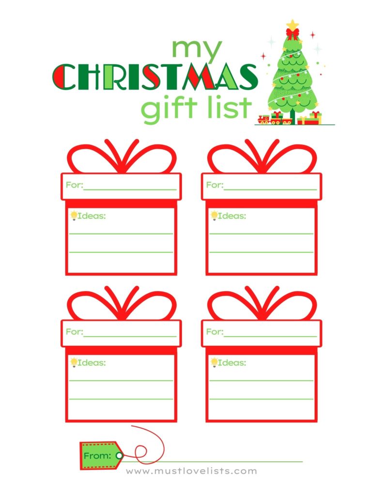 Christmas gift list printable for kids