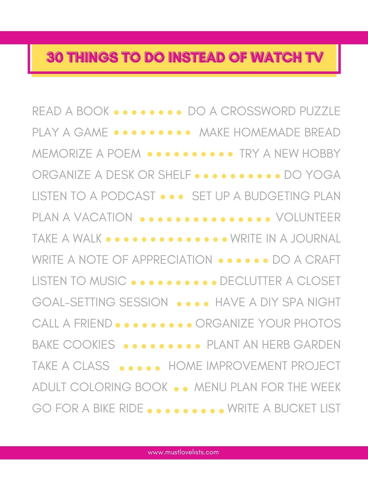 30 alternatives to watching TV