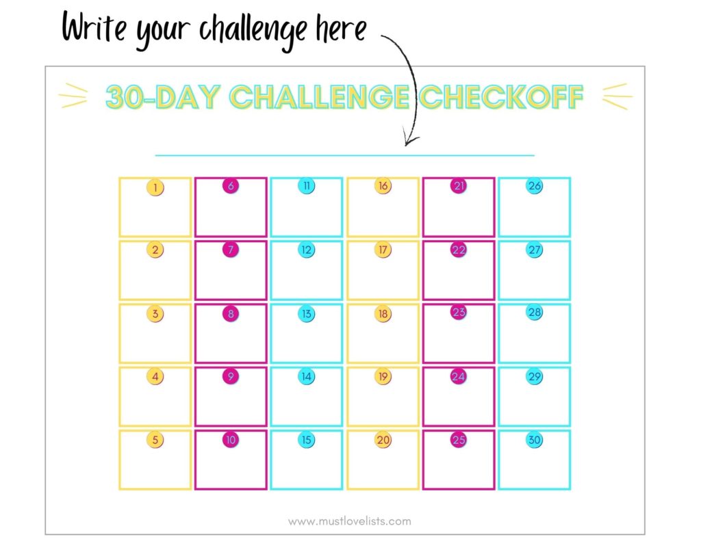 30 day challenge checkoff