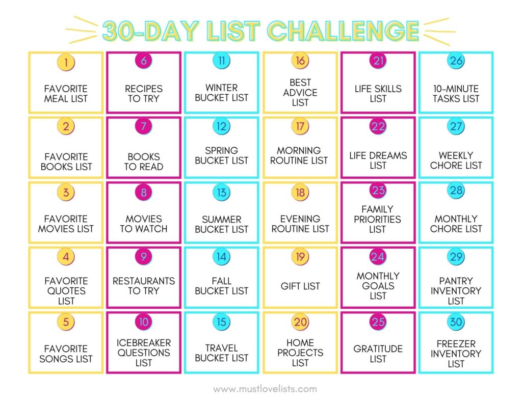 30 day list challenge