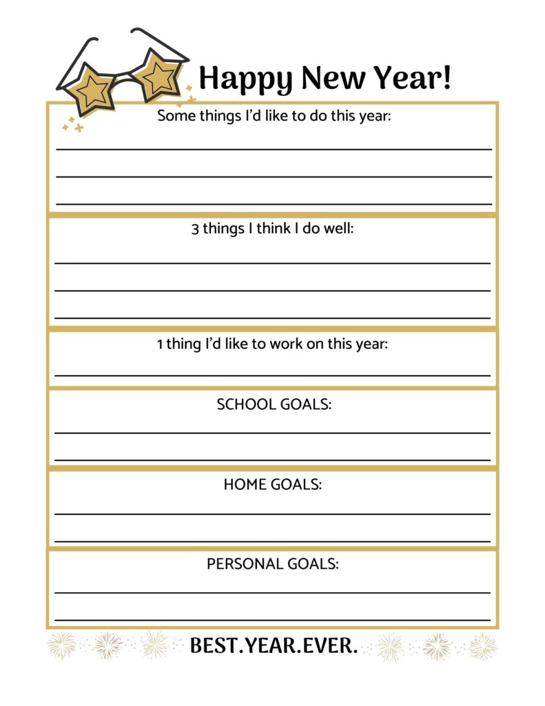 Happy new year printable goal setting for kids