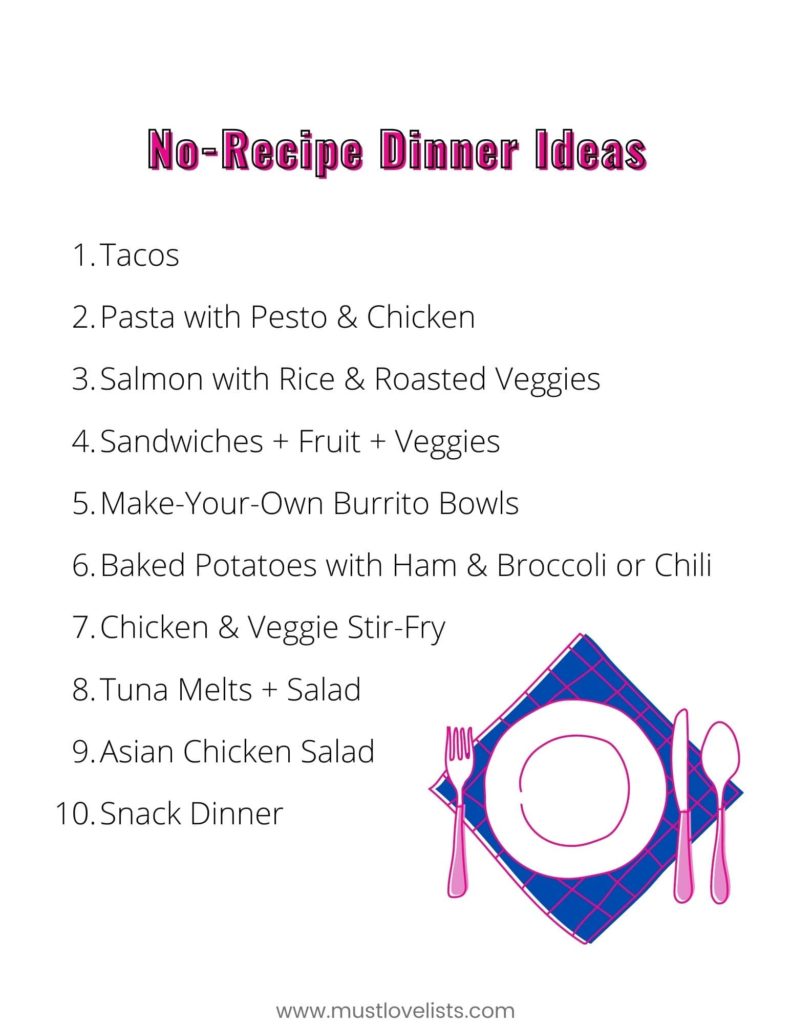 No recipe dinner ideas