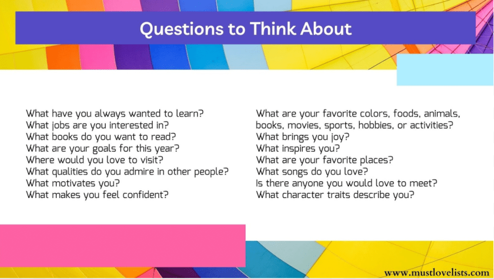 Google slide with questions to ask for self-awareness