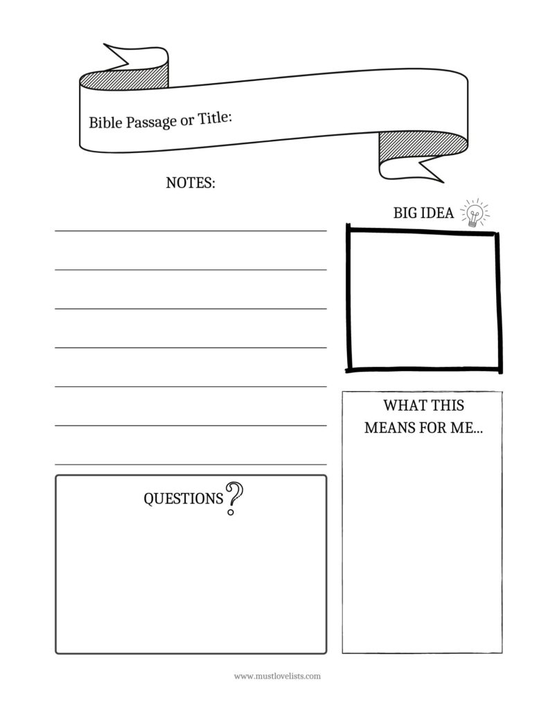 Sermon notes for kids.  Space for big idea, questions and application.