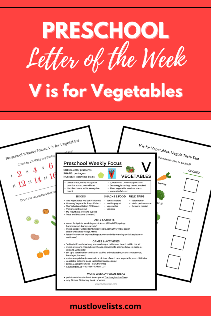 V is for vegetables preschool worksheets