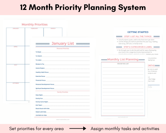 12 month planning lists from Etsy