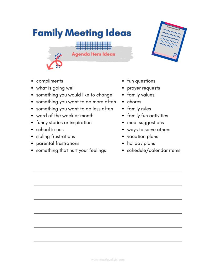 Family Meeting Agenda Ideas Free Printable Template Must Love Lists
