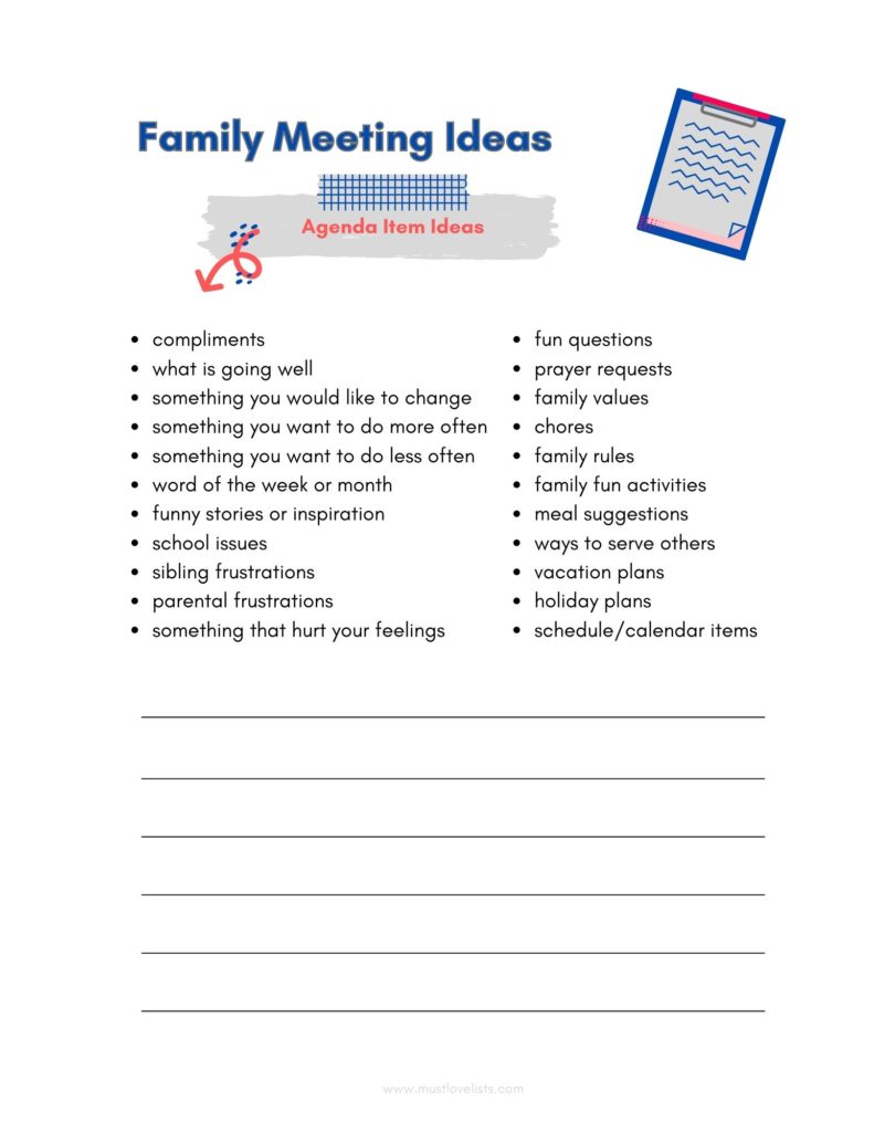 Family Meeting Agenda Ideas (Free Printable Template) Must Love Lists