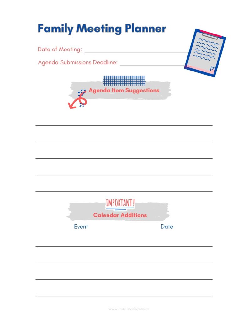 Family Meeting Agenda Ideas (Free Printable Template) Must Love Lists