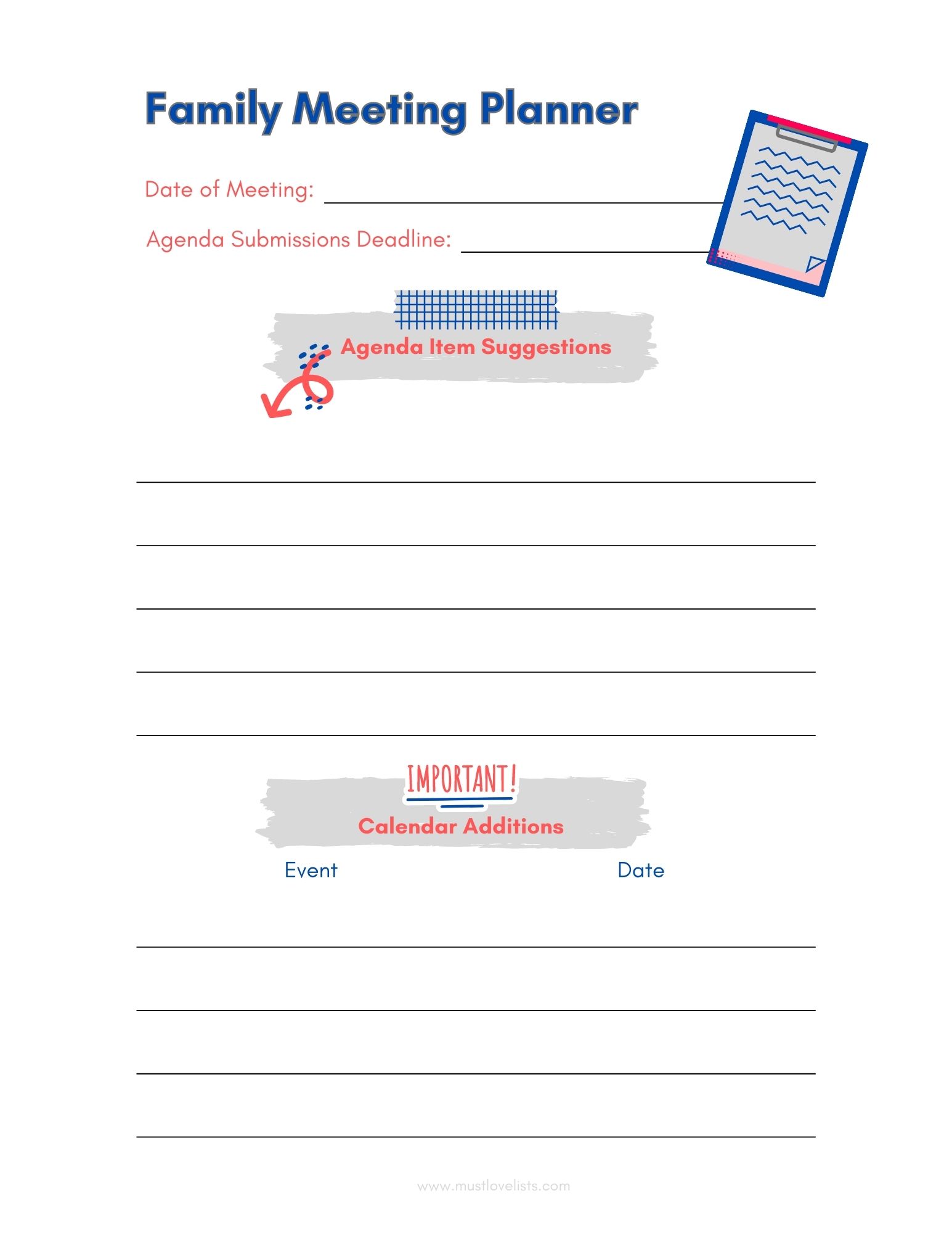 Family Meeting Agenda Ideas Free Printable Template Must Love Lists