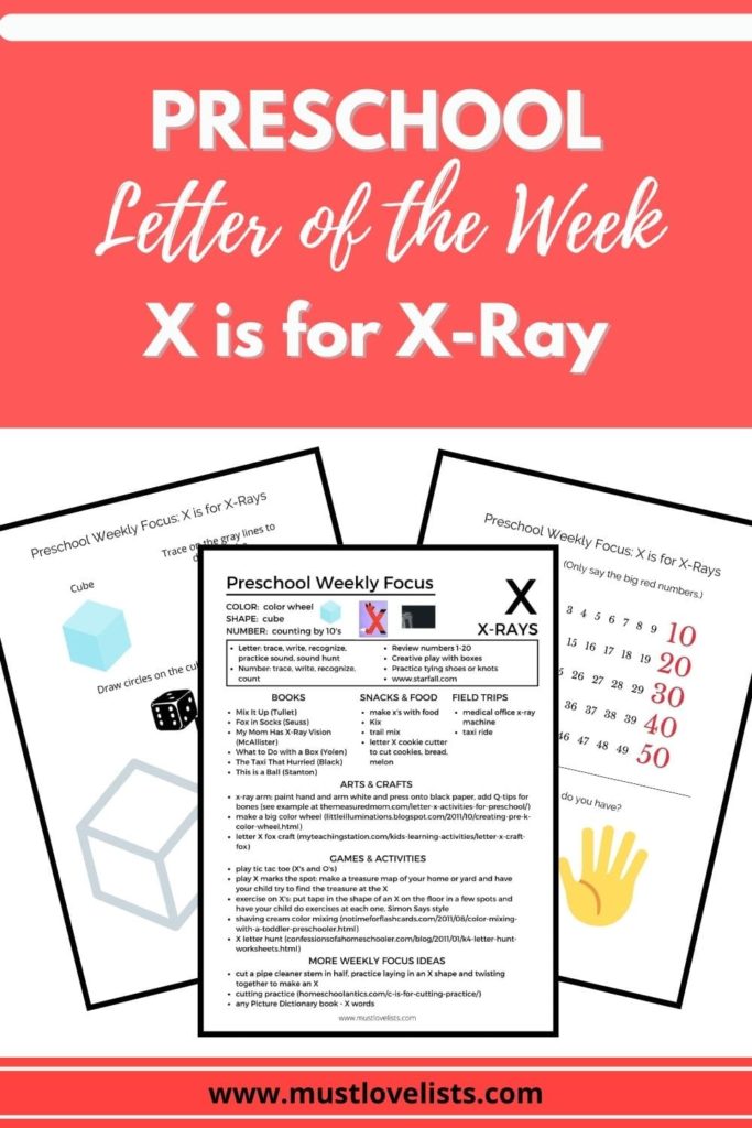 Preschool letter of the week worksheet images X is for X-ray