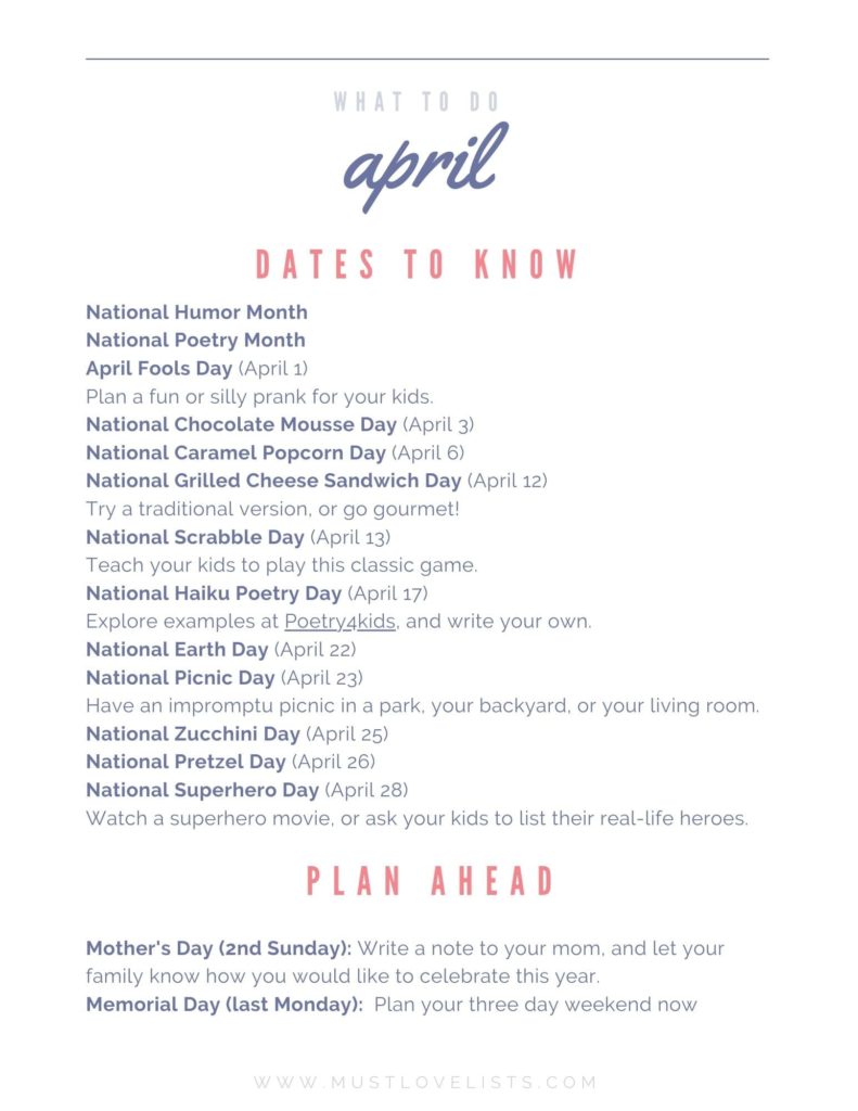 April list of fun holidays