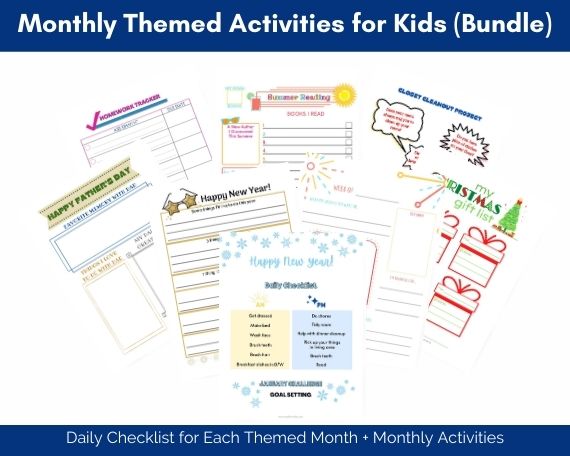 Monthly printable activities for kids on Etsy