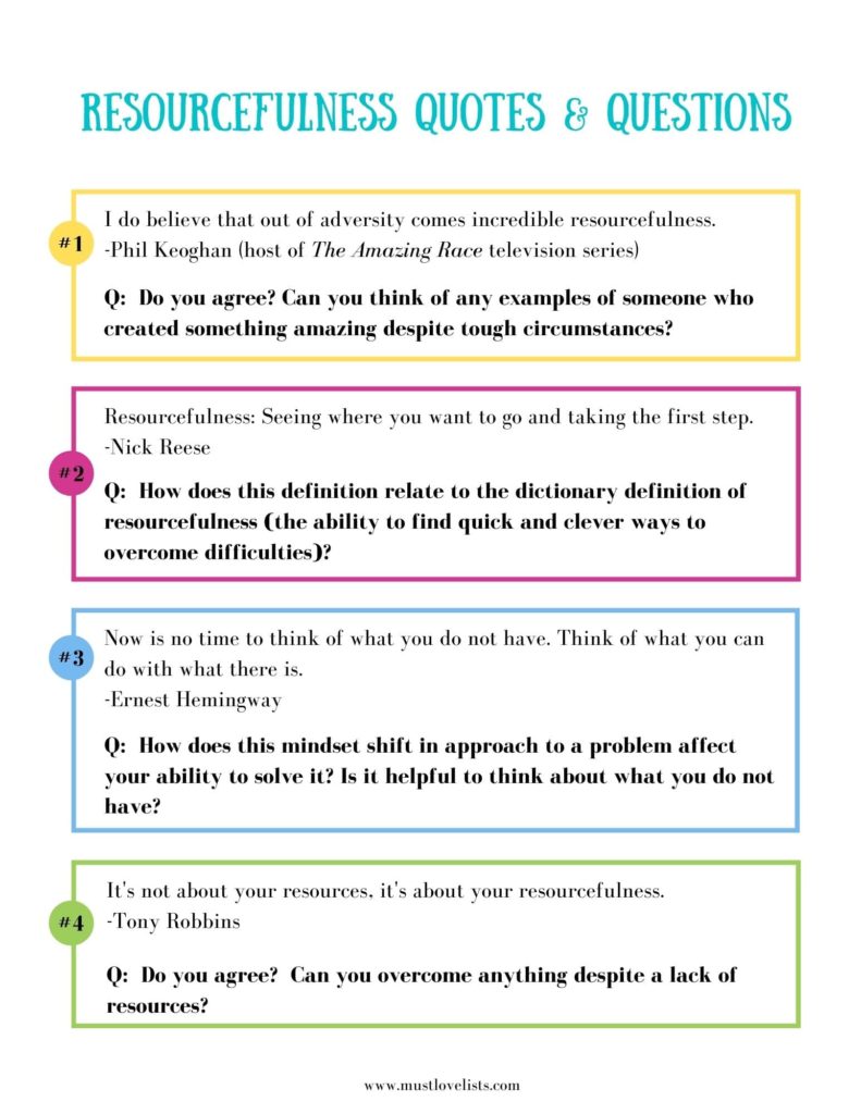 Quotes and discussion questions to teach resourcefulness to kids 
