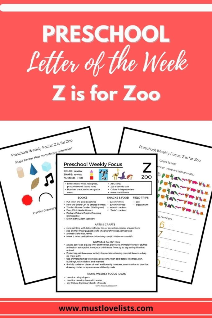 Z is for Zoo preschool theme