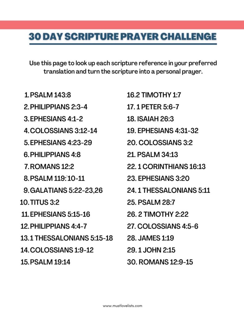 30 day prayer challenge scripture list