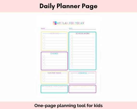 Daily planner page for kids