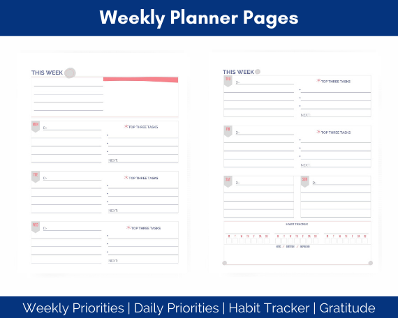 Weekly planner pages