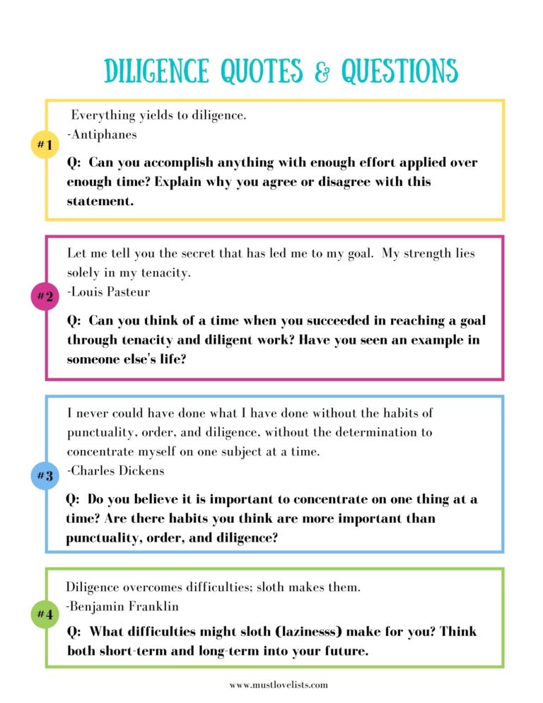 Character Counts: Encouraging Diligence - Must Love Lists