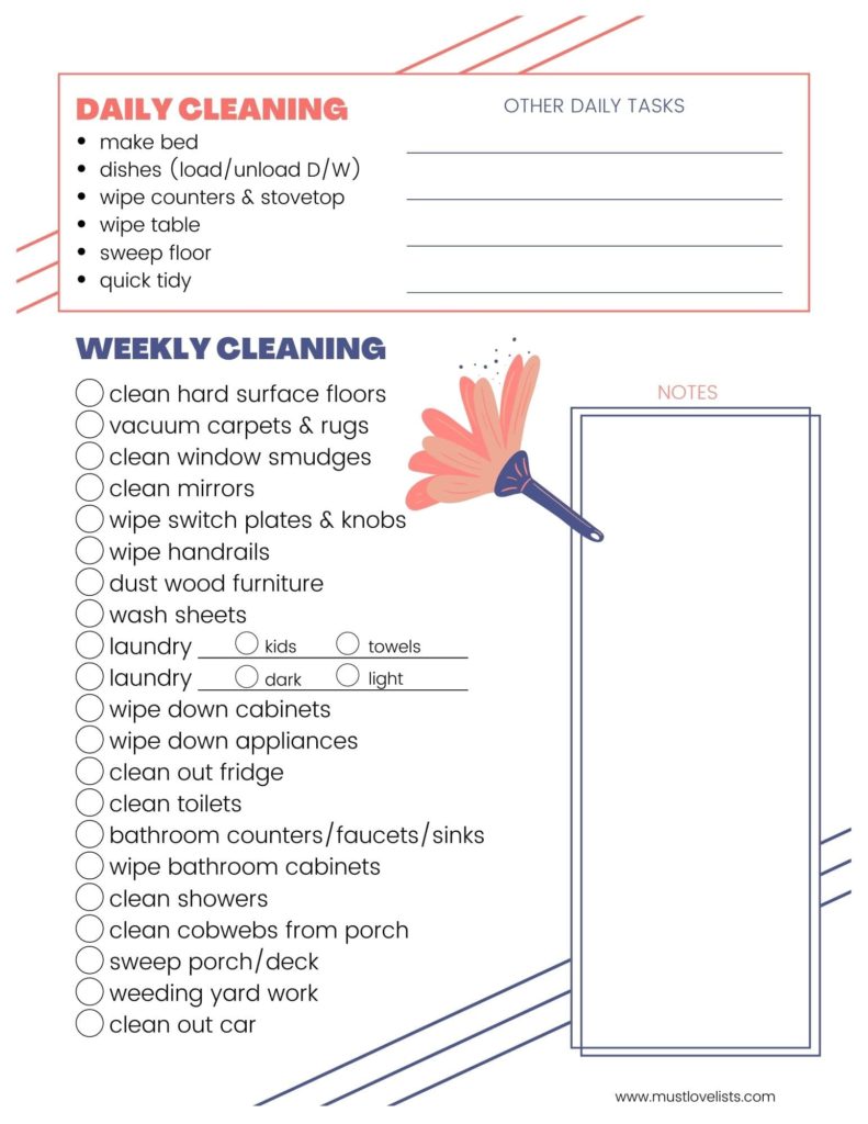 Weekly cleaning checklist