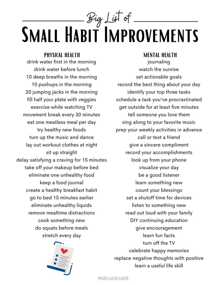 52 Small Healthy Habits for a Year of Big Change - Must Love Lists