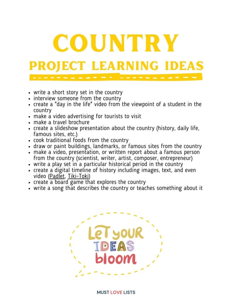 Country unit study project ideas