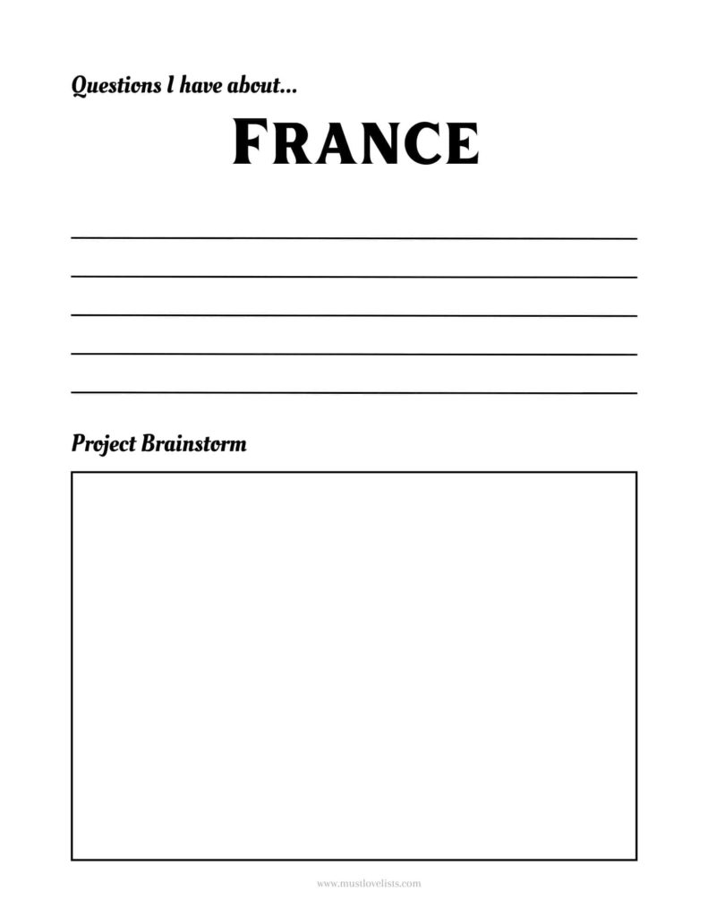 France  mini-unit study worksheet