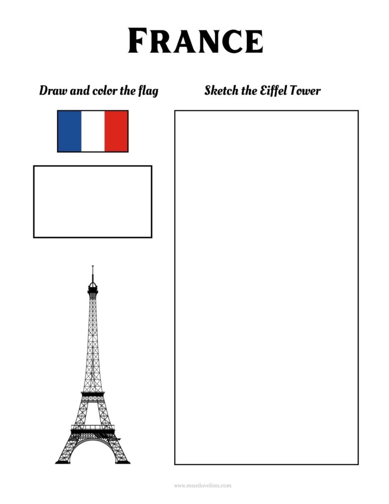 France mini-unit study worksheet