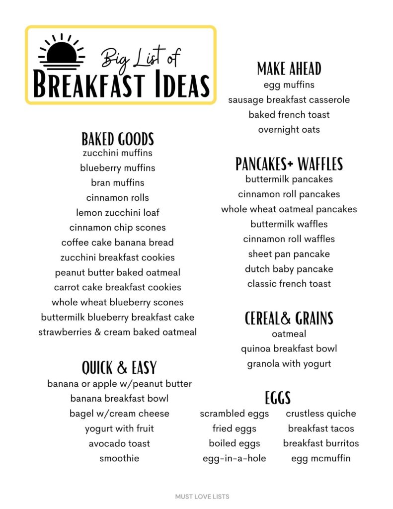 list of breakfast ideas