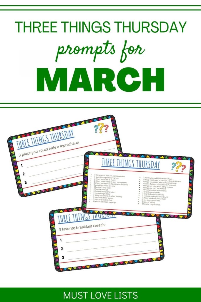 Three Things Thursday prompts for March