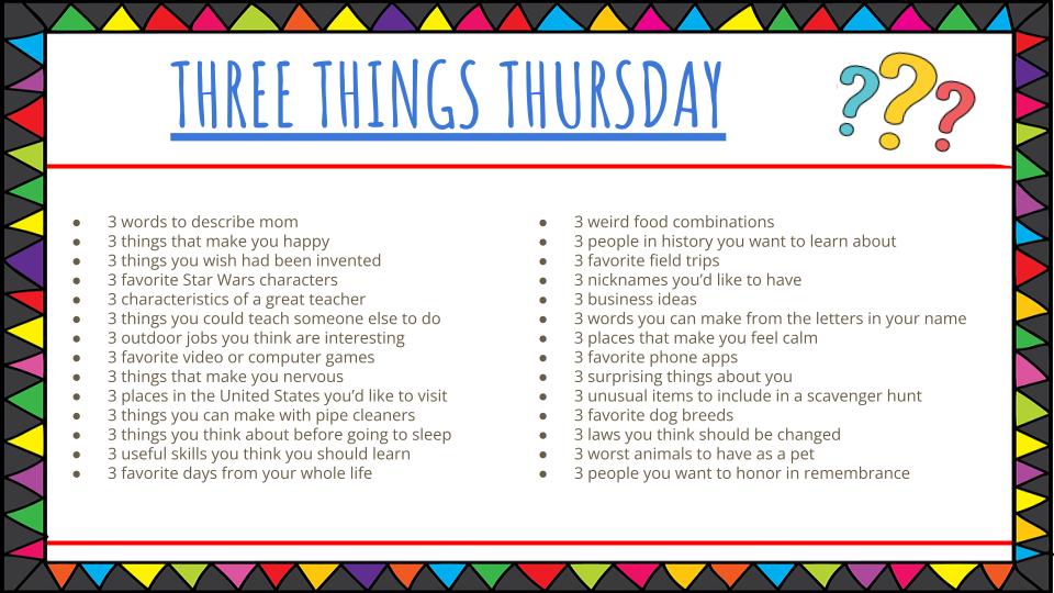 Three Things Thursday prompts