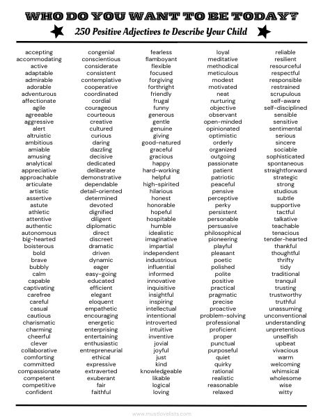 list of positive adjectives to describe your child