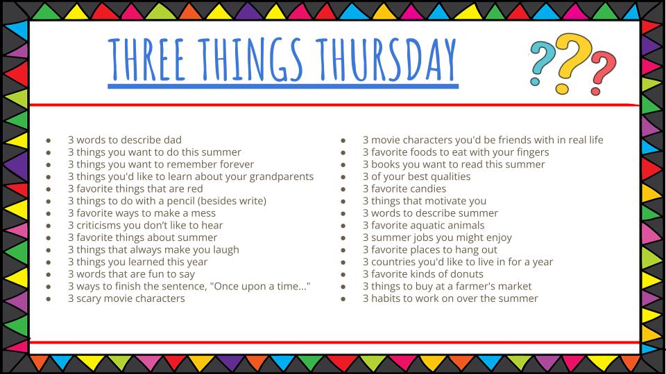 June prompts for Three Things Thursday