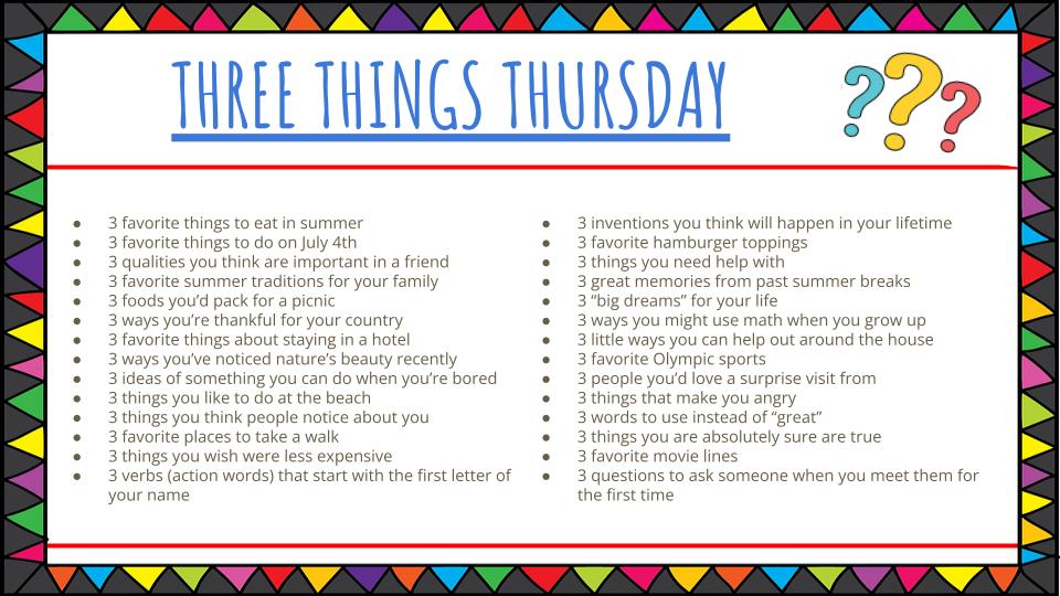 Three things Thursday prompts