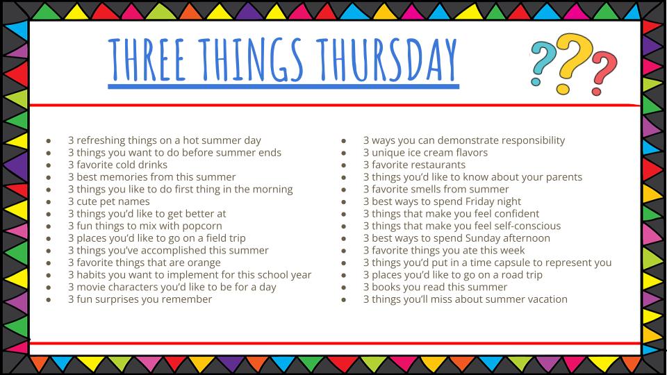three things Thursday August prompts