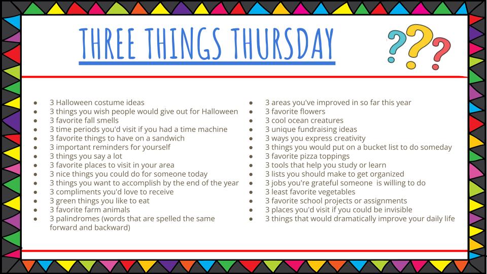 Three Things Thursday October prompts